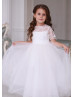 Short Sleeve Ivory Lace Tulle Long Flower Girl Dress